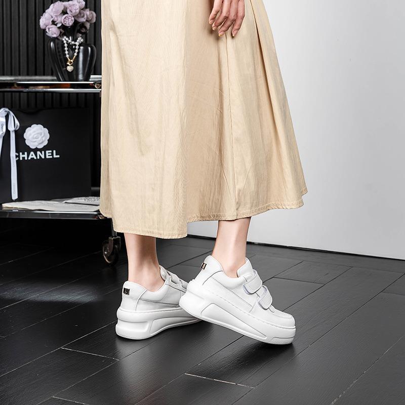 Leather waterproof table heightening nurse little white shoes women's new versatile smiley face Velcro casual shoes women