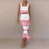 Two Piece Skirt Set for Women Striped Bodycon Slit Midi Skirt And Sleeveless Crop