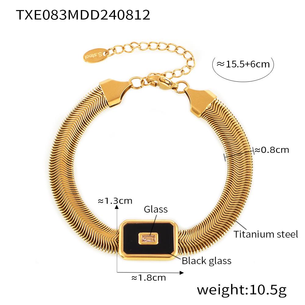 

Европейский и американский геометрический квадратный цветной стеклянный камень титановая сталь браслет ожерелье набор