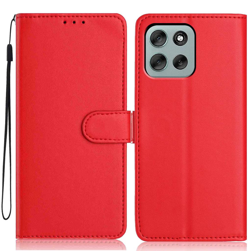 Etui portfelowe dla Motorola Moto G56 5G z paskiem/wieloma przegródkami na karty, jednokolorowe skórzane etui z podstawką na telefon