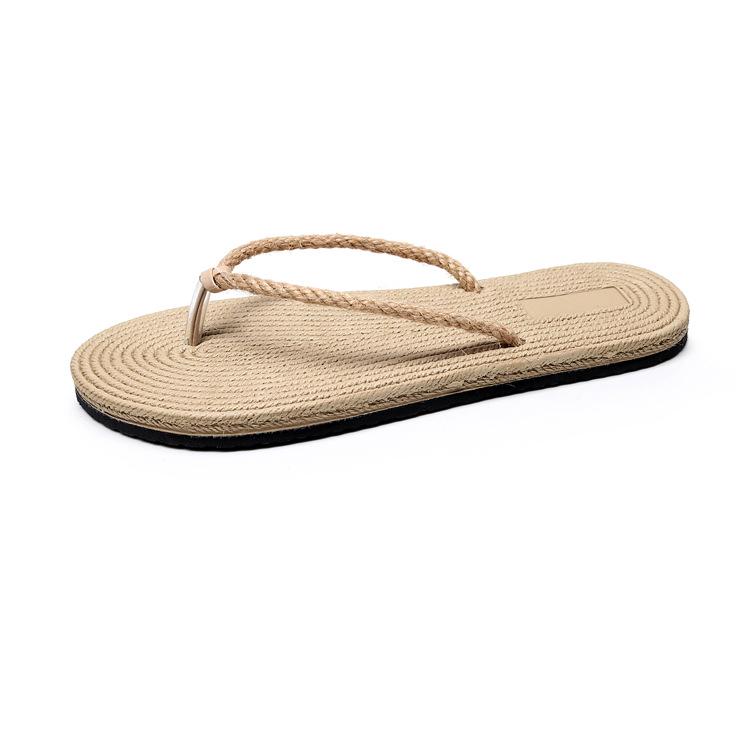 Women's Summer Trendy Straw-Look Beach Flip-Flops: Casual Flat Thong Sandals