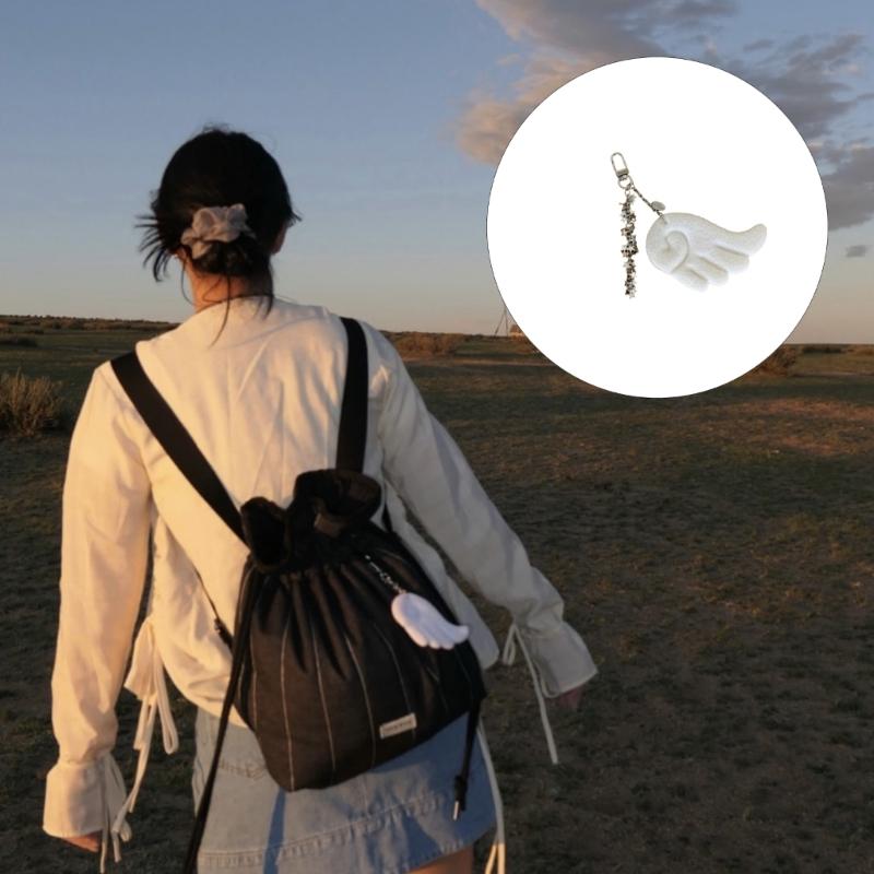 Angel Wing Keychain With Star Charm Soft Plush Materials For Bag Purse Accessories Keyring Accessory