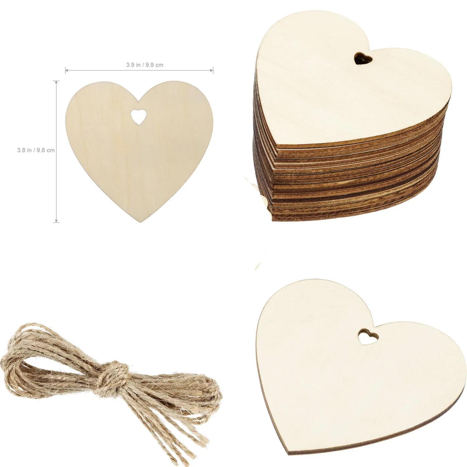 

50/100pcs 100mm Wooden Love Heart Christmas Ornaments Blank Slice for DIY Craft Making, Painting, Christmas Decorations 50pcs