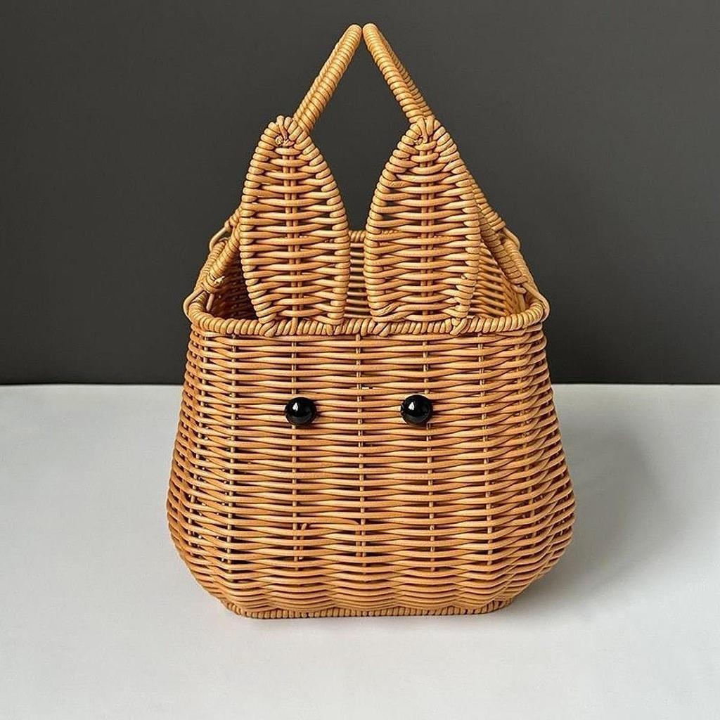 Bunny Easter Woven Wicker Basket Container Snack Box Organization Picnic Basket Bins for Shelves Pantry Decorative Party Gifts