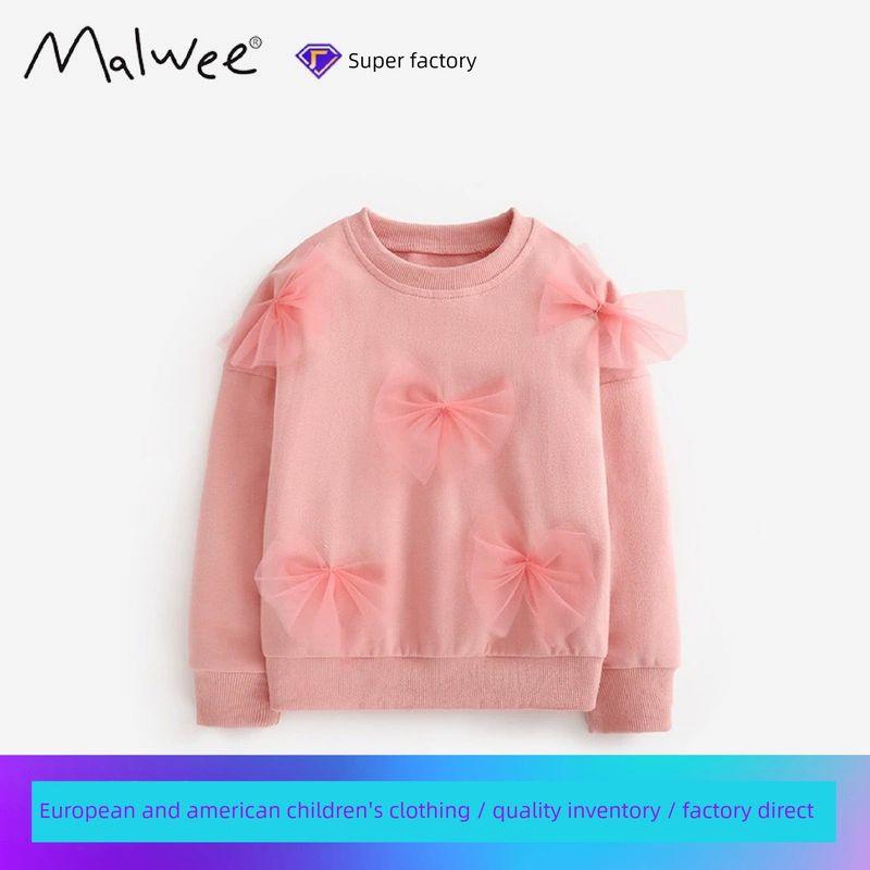 Cross-Border Malwee Girls' Sweatshirt Autumn and Winter New European and American Style Children's Round Neck T-Shirt Long-Sleeve Base Shirt Pullover