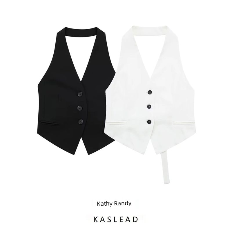 Kaslead Women's Fashion Style Hanging Collar Vest