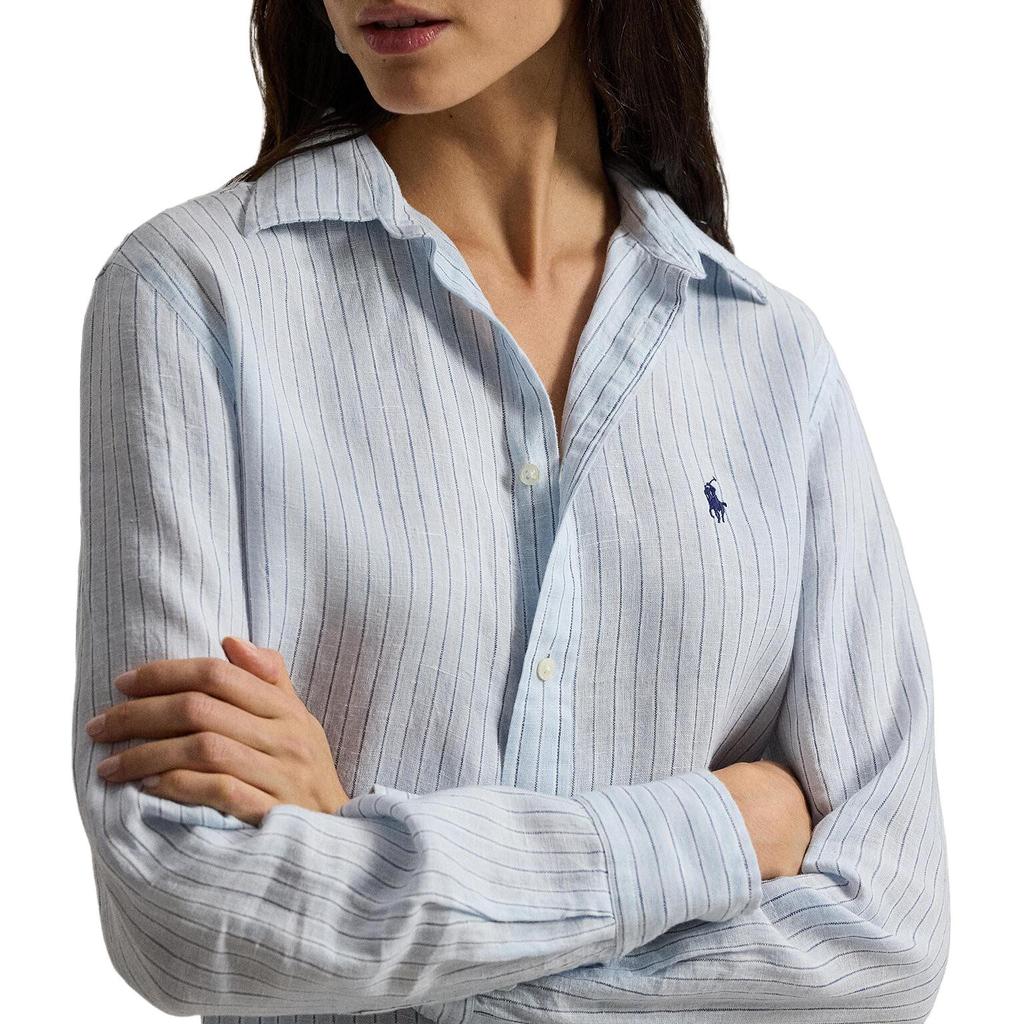 Polo Ralph Lauren SS26 Embroidered Stripe Linen Long Sleeve Shirt Women shirts 211A96158-003
