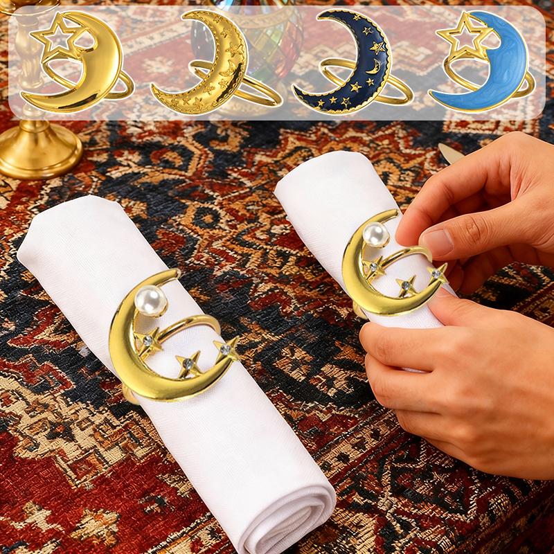 Zinc Alloy Moon Shaped Napkin Buckles Eid Mubarak Napkin Ring Ramadan Decorations Slamic Mubarak Party Table Decor Napkin Holder