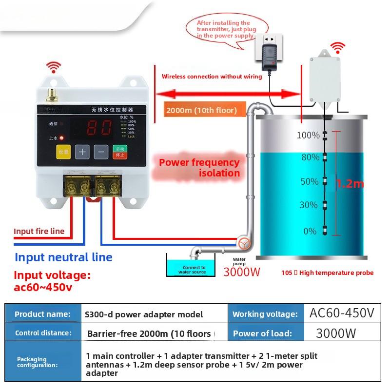 Wireless Remote Water Level Controller Water Pump Water Tower 220V Liquid Level Remote Control Float Sensor Switch
