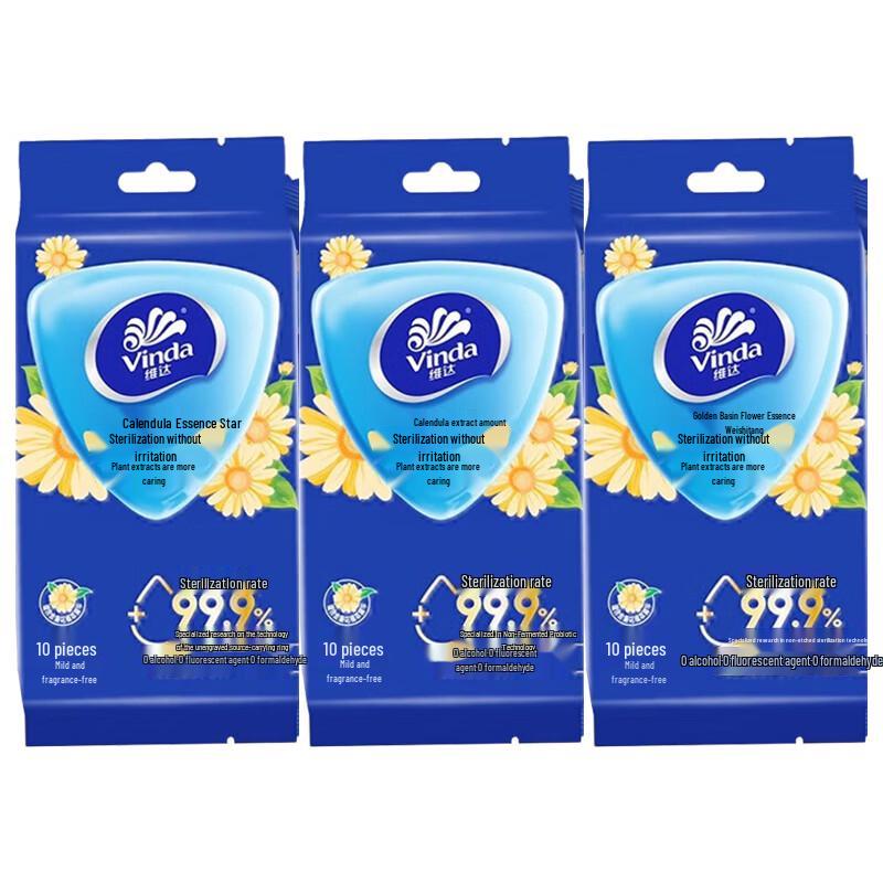 Vinda Calendula Essence Wet Wipes, 3x10 Count