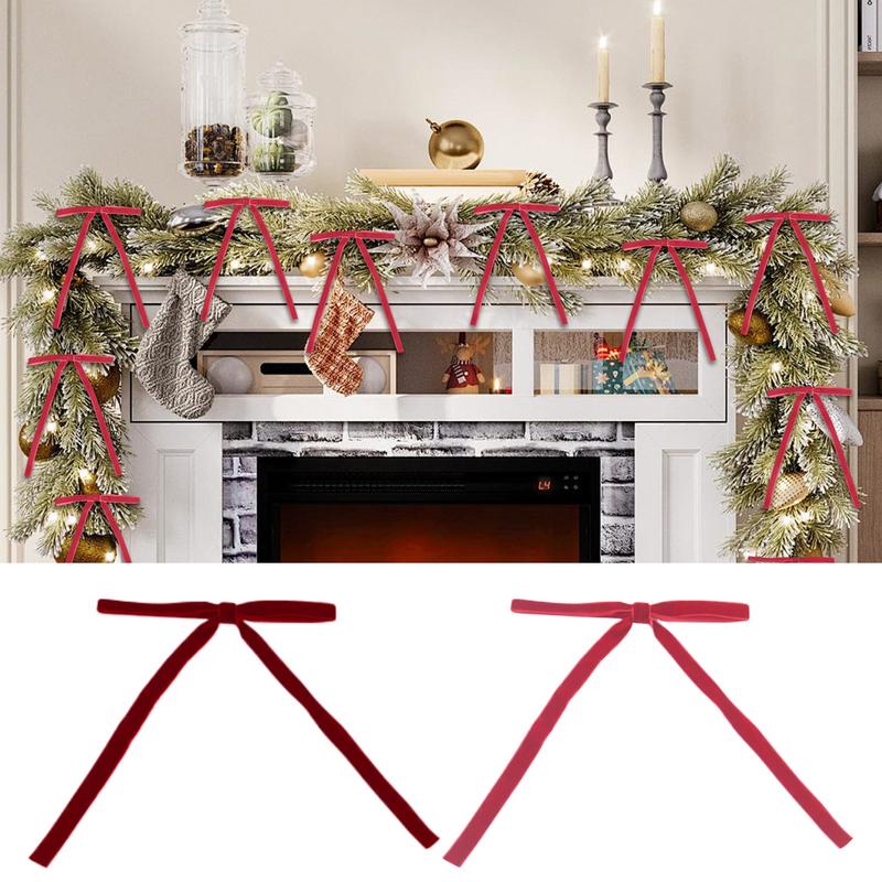 Christmas Tree Bows Red Ribbon Home Decor 24 Pieces Tree Bow Christmas Ornaments For Door Porch Fence Table Mantel Living Room