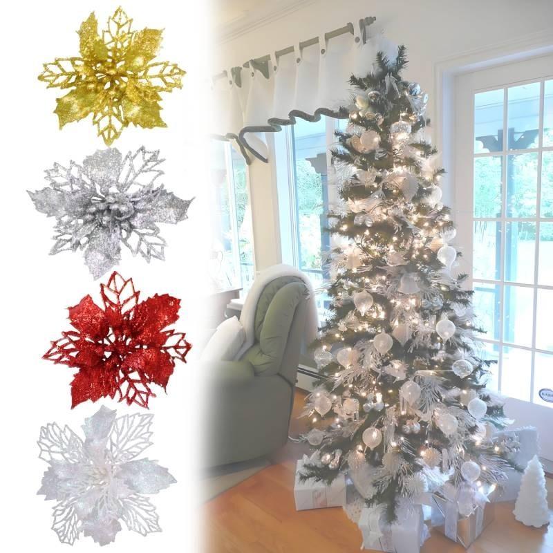 Festive Red And White Artificial Christmas Flowers For Diy Wreaths And Ornaments