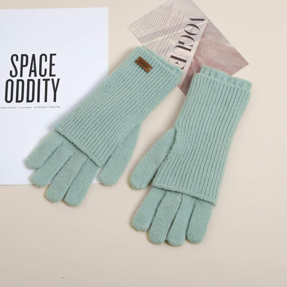 Knitted Wool Finger exposed Touch Screen Five finger Gloves for Women In Autumn and Winter Warmth Plus Velvet Thickening Riding Bike To Prevent Cold