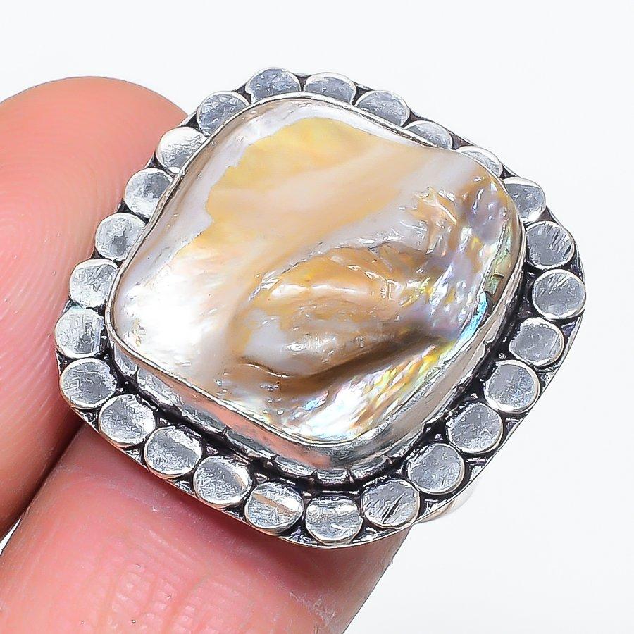 

Natural Biwa Pearl Gemstone 925 Sterling Silver Jewelry Ring Size 8 t7Z86