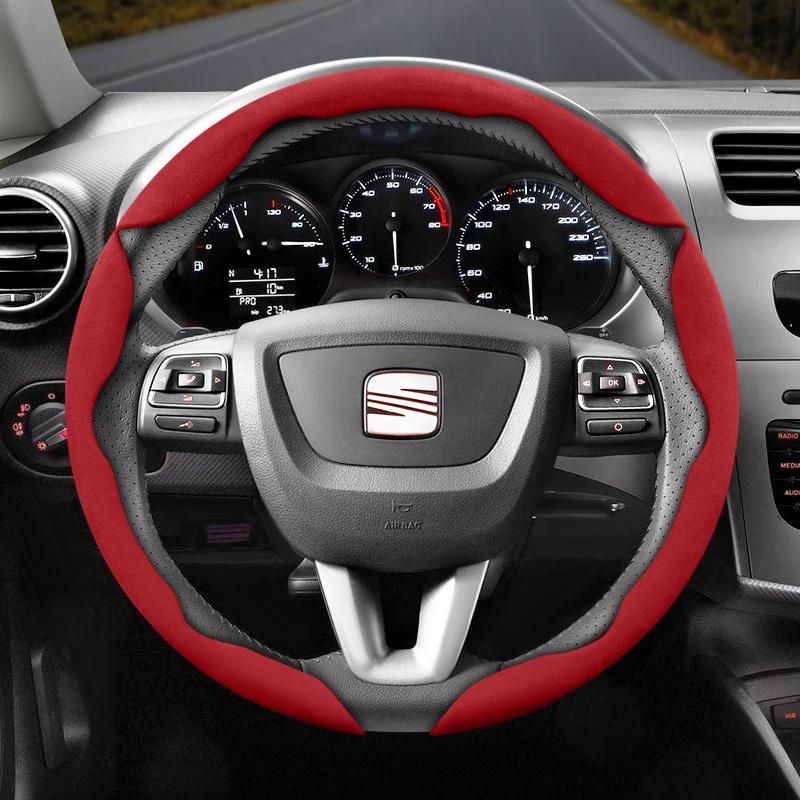 Npcr5 Suitable for Seat Anti-Slip Buckle Segmented Suede Steering Wheel Cover for Ibiza, Arona, Leon, Leon Sportstourer, Ateca and Other 