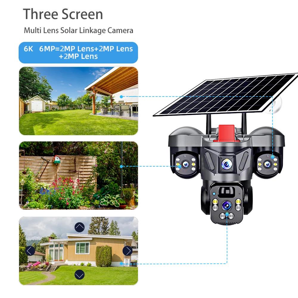 4G Solar-Powered Triple-Lens HD Outdoor WiFi Camera V380 Monitor