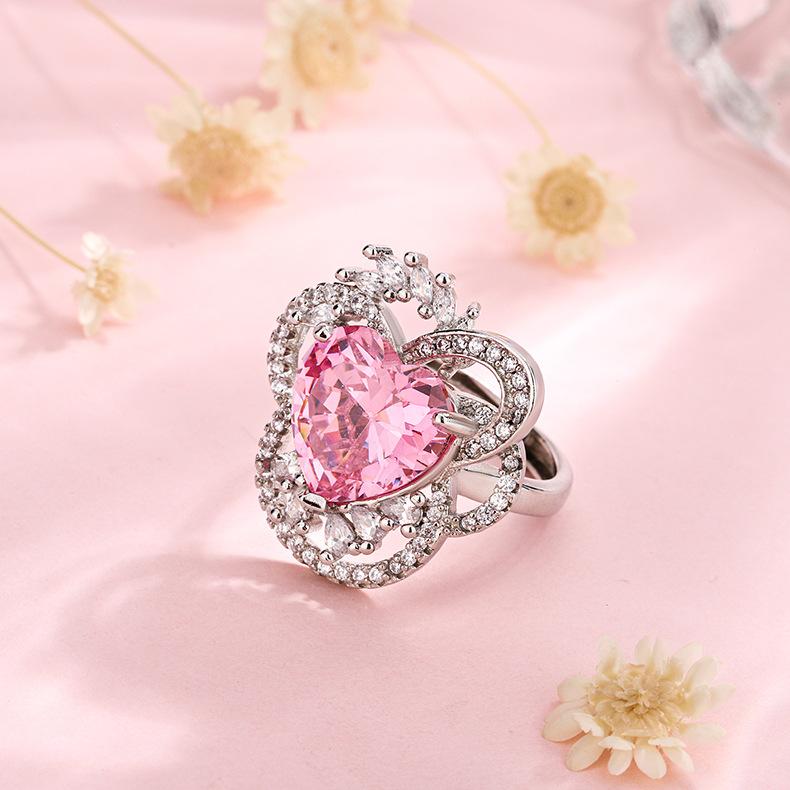Sakura Pink Love Colored Baby Ring Women's Ins Fashion Simple Sweet High End Sense Rings Opening Temperament Versatile