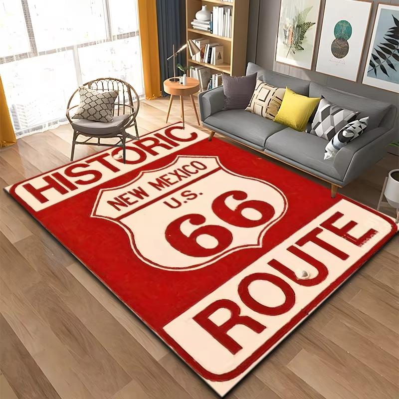 Historic Route 66 Pattern Rug Large Carpet Area for Living Room Kids Bedroom Sofa Kitchen Doormat Decor Child Non-slip Floor Mat