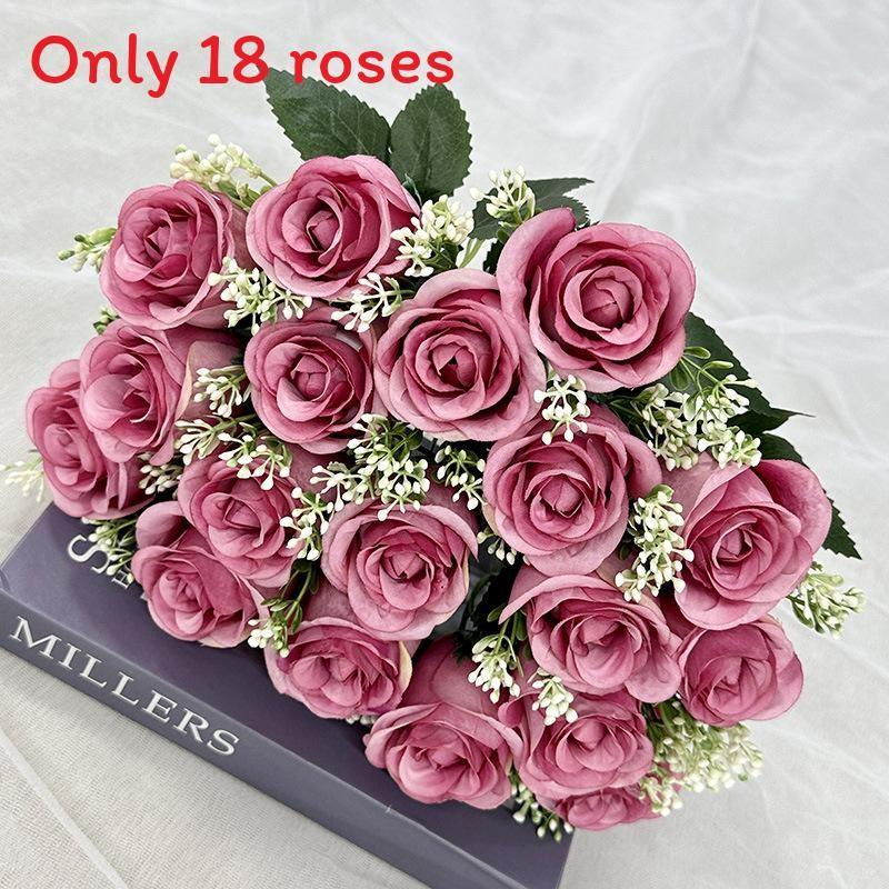 

18 Heads Artificial Rose Flower Cluster For Hotel Lobby And Wedding Celebration Purple