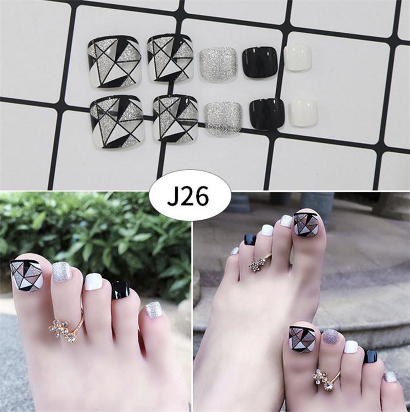Buy 24pcs/set Jelly Glue 3 Styles False Toe with Designs Fake Nails