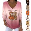 Women's Fashion Casual Animation Monkey Letter Print V-neck Long Sleeve T-shirt Top