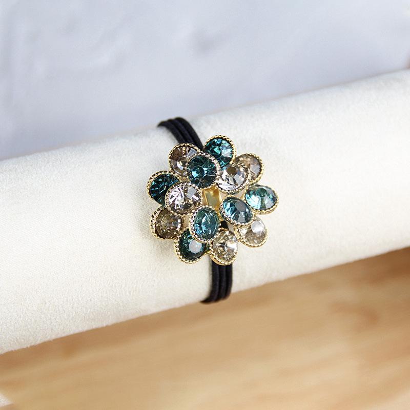 Korean Elegant Rhinestone Flower Scrunchies Women Girls Elastic Hair Rubber Bands Accessories Tie Hair Ring Rope Headwear
