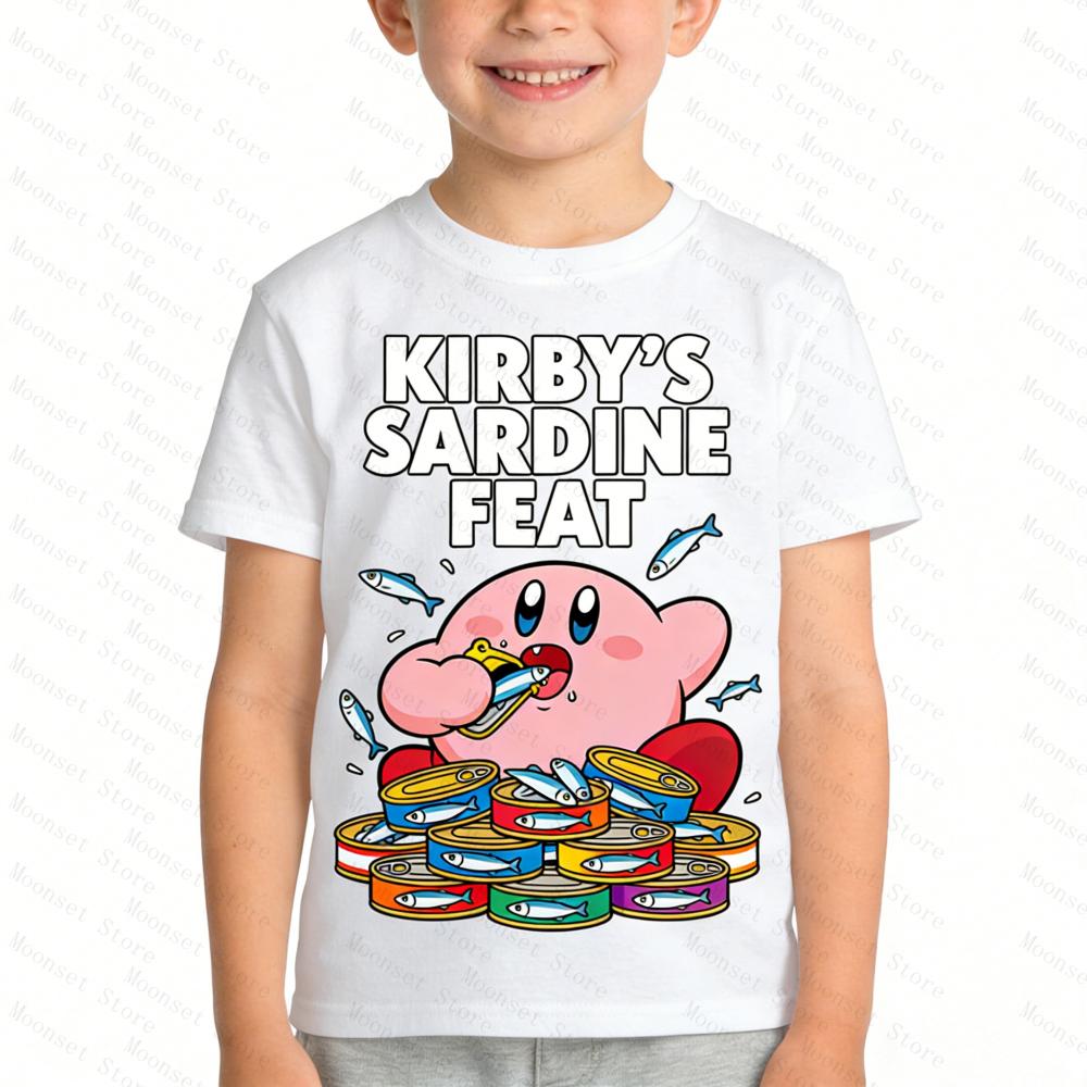

Kids Kirby T-Shirt Cute Sardine Feat Casual Short Sleeve Breathable Tops Fashion Cartoon Game Tees for Boys Girls T-shirt 100