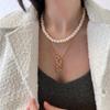New Arrivals Open Run Women Bead Pearl Chain Layered Flat Necklace