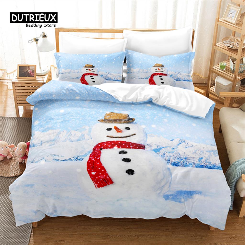 Christmas Snowman Duvet Cover Set, Fashion Bedding Set, Soft Comfortable Breathable Duvet Cover, For Bedroom Guest Room Decor