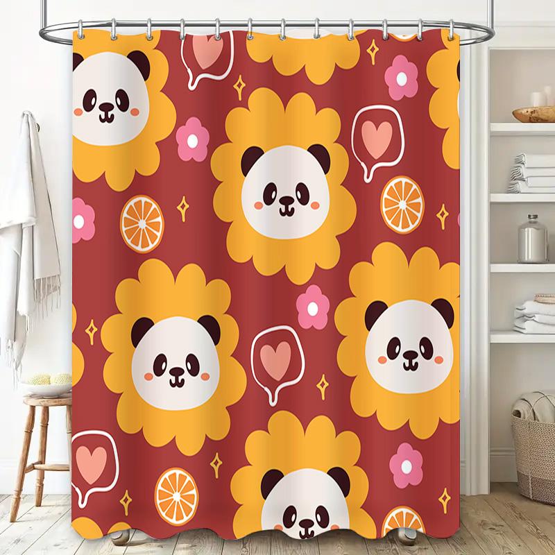 Modern Bathroom Shower Curtain Decor with Cartoon Animals Bright Flowers Fruit Design for Kids Bathrooms