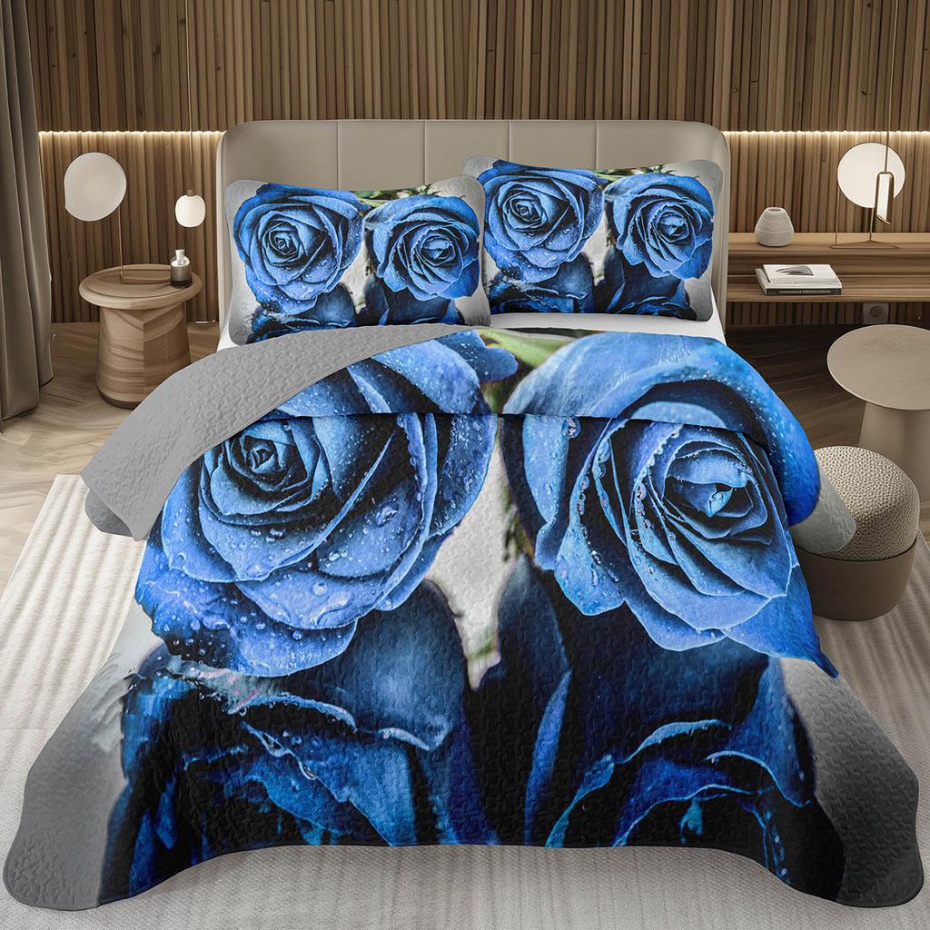 Romantic Rose Bedspread Queen/King/Twin Botanical Floral Coverlet Valentine's Day Quilted Bedding Set for Girls Women Room Decor