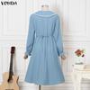 VONDA Women Casual Doll Collar Loose Long Sleeve College Style Dress