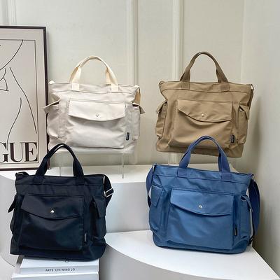 Lässige, einfache Canvas-Tasche, Frühling, einfarbige Textur, Umhängetasche mit großer Kapazität, Pendler-Umhängetasche