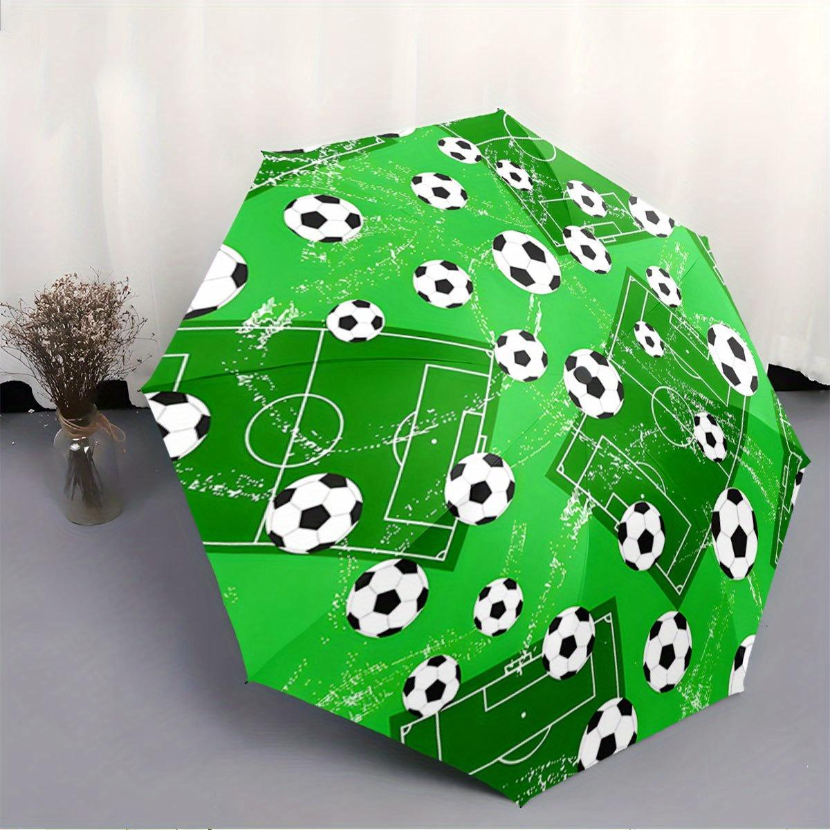 

Automatic Folding Umbrella White soccer balls and football field diagrams on a green background. Portable collapsible design, (as the picture,Iron&8K)