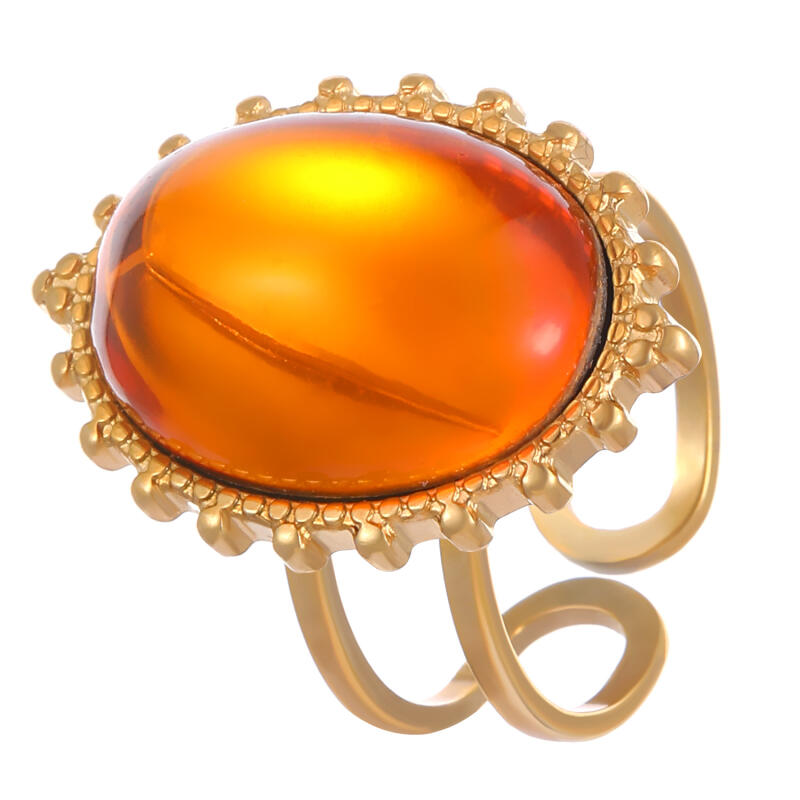 Stainless Steel Colorful Stone Opening Rings for Women Men Retro Classic Wide Gold Color Joint Rings Banquet Jewelry Accessories