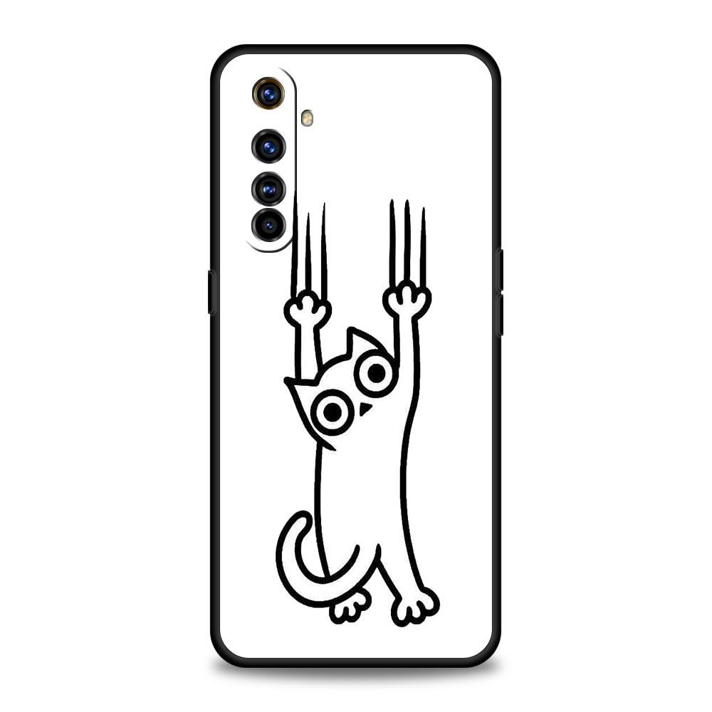Funny Black Cat Phone Case For Realme 16 15T 14 13 12 11 10 4G 9 8 5G Pro Plus C21 C25 C35 GT5 GT3 GT2 Neo 2 3 3T 5 Cover