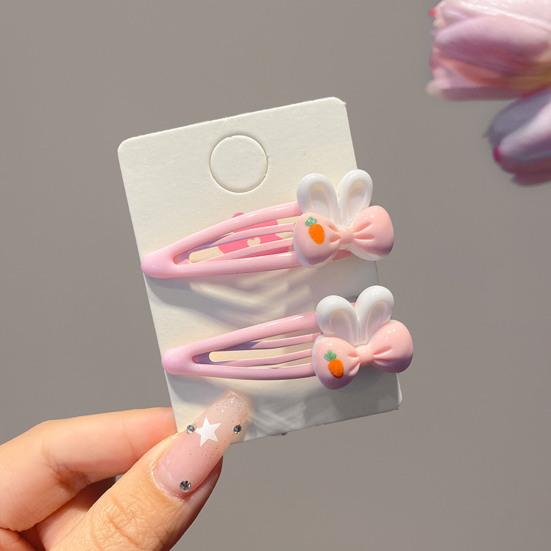 4Pcs Girl Hairpins Cartoon Rabbit Heart Design BB Clips Low Saturation Pink Hair Pins School Dating Hair
