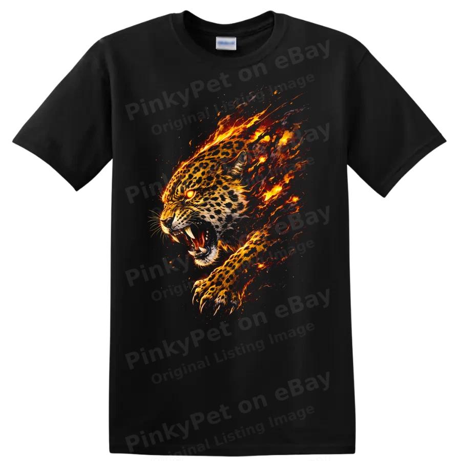 Fiery Leopard Roaring T Shirt Animal Graphic Tee for Wildlife Lovers