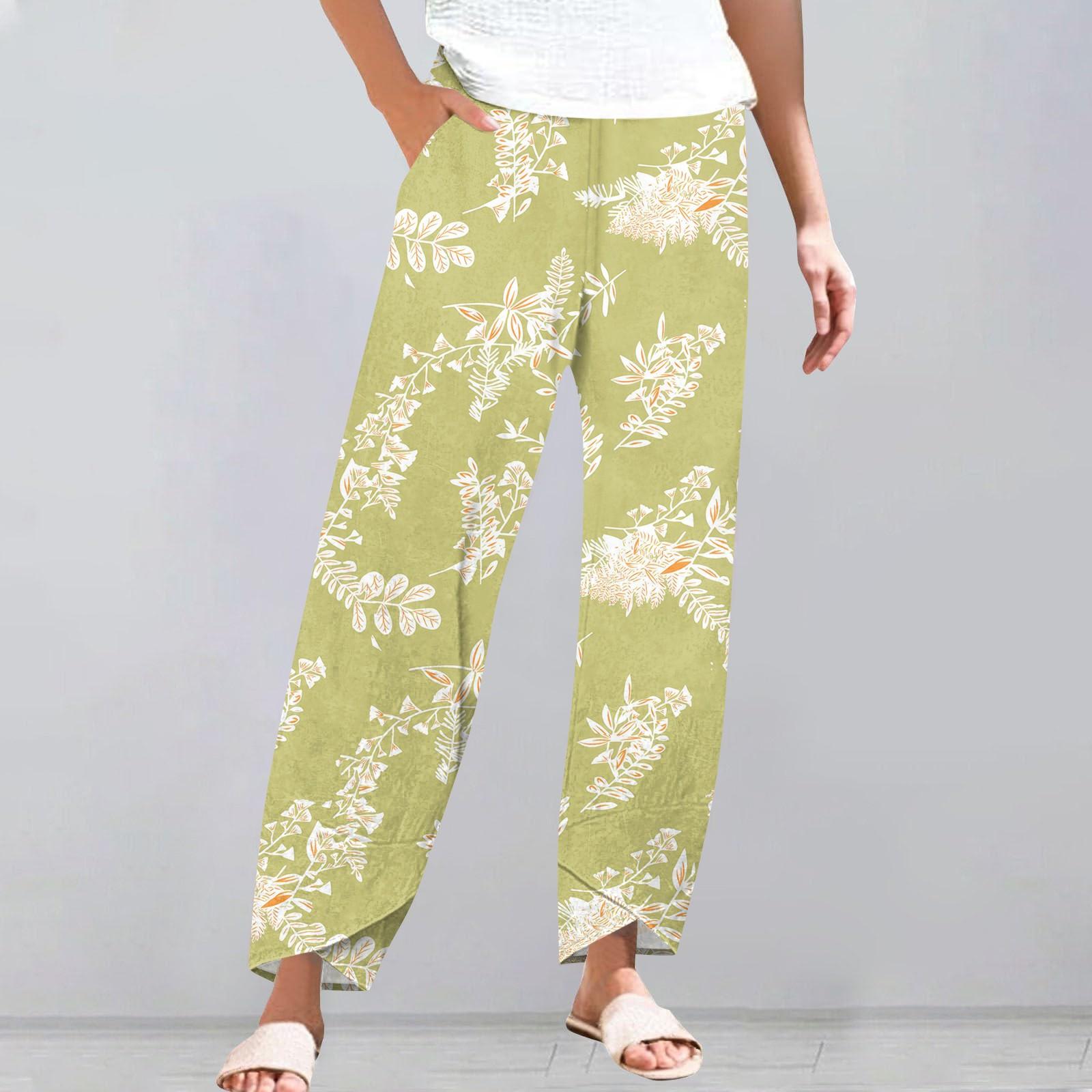 

Брюки женские летние повседневные широкие брюки с эластичной резинкой на талии и карманами XL жёлтый