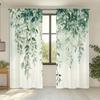 2pcs Botanical Green Leaves Floral Curtains Watercolor Style White Flowers Pattern HD Digital Printed Semi-Sheer Curtains for Li
