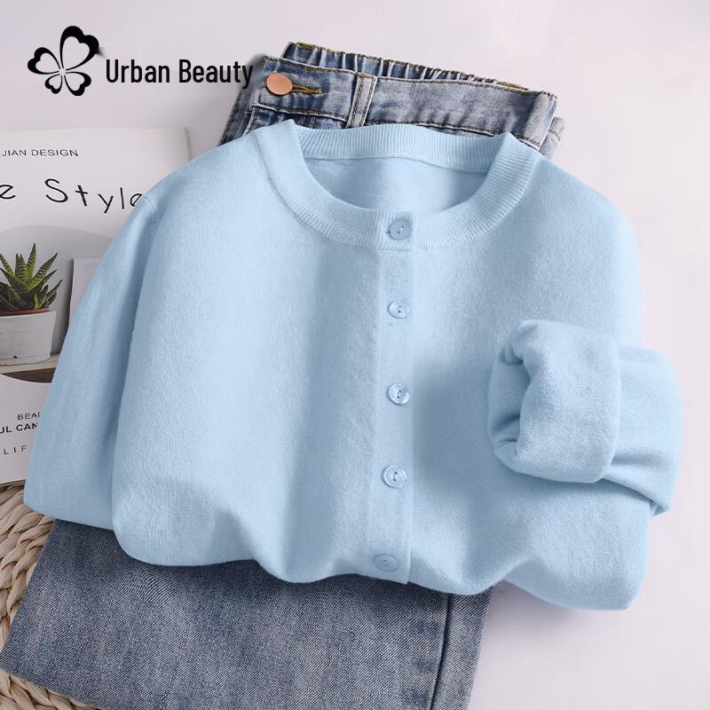 

Women s Solid Color Round Neck Long Sleeve Knit Cardigan S