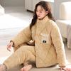 Antistatic padded couple pajamas women's winter three-layer thickened fleece padded jacket men's coral fleece warm loungewear