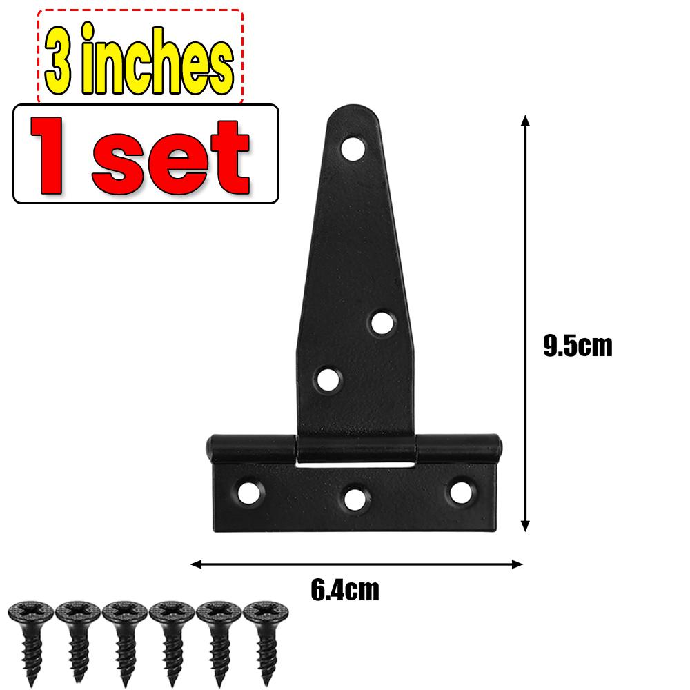 3/4/6 Inch Black T-Strap Hinges Rustic Gate Strap Hinge Rustproof Gate Door Black Hinges for Windows, Fence and Barn Gates