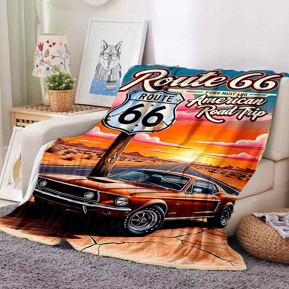 1 Stück Route 66 Flanelldecke [Gemütliche Überwurfdecke] Für Sofa, Bett, Reisen, Camping, Wohnzimmer, Büro, Couch, Stuhl Und Bett