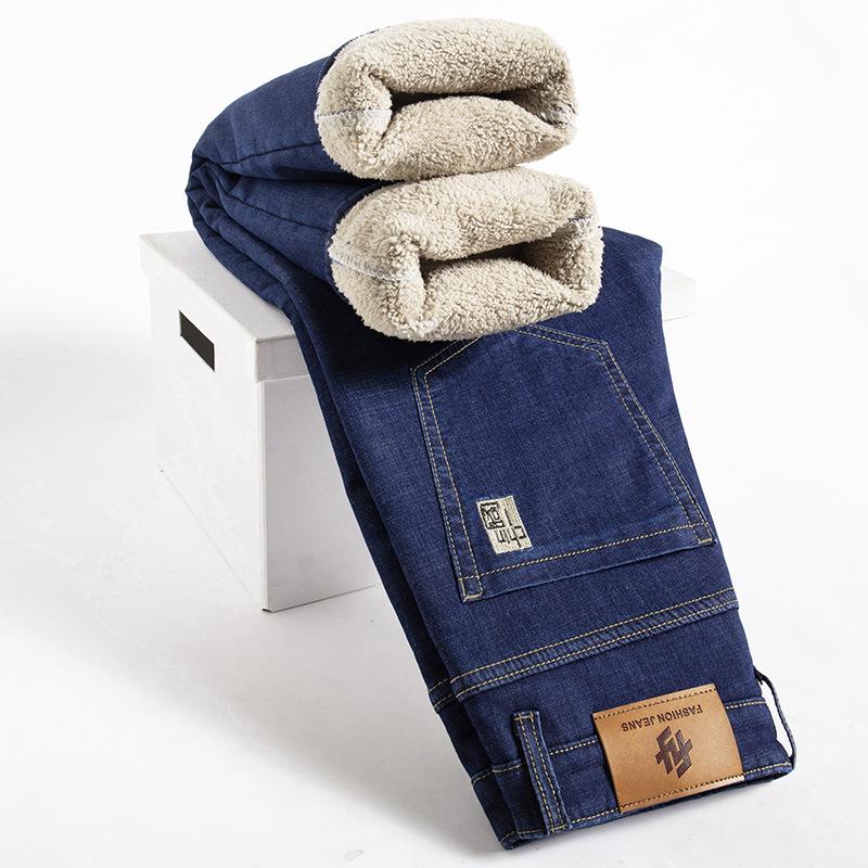 UrbanEdge Heren Winter Lamswol Fleece Gevoerde Jeans - Losse Rechte Pijp, Dikke Warme Zakelijke Casual Broek 32