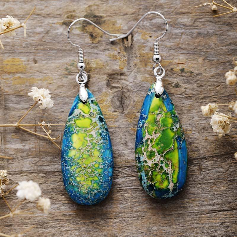 Ethnic style natural stone emperor stone water drop earrings earrings light luxury jewelry earrings зелёный