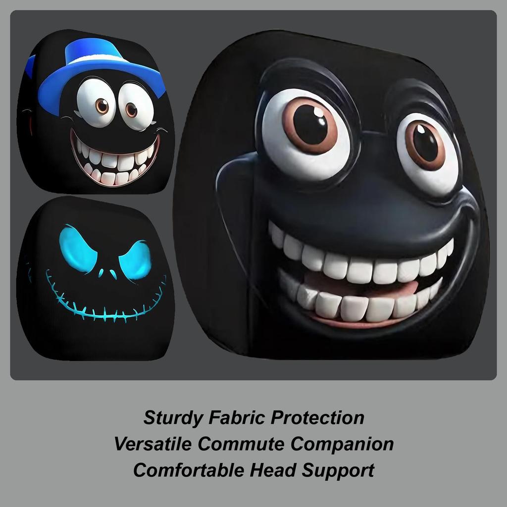 Car Seat Headrest Cover Cartoon Expressions Car Head Rest Cover 2 Pieces Anti-Scratch Interior Decor For SUV Truck Auto RV