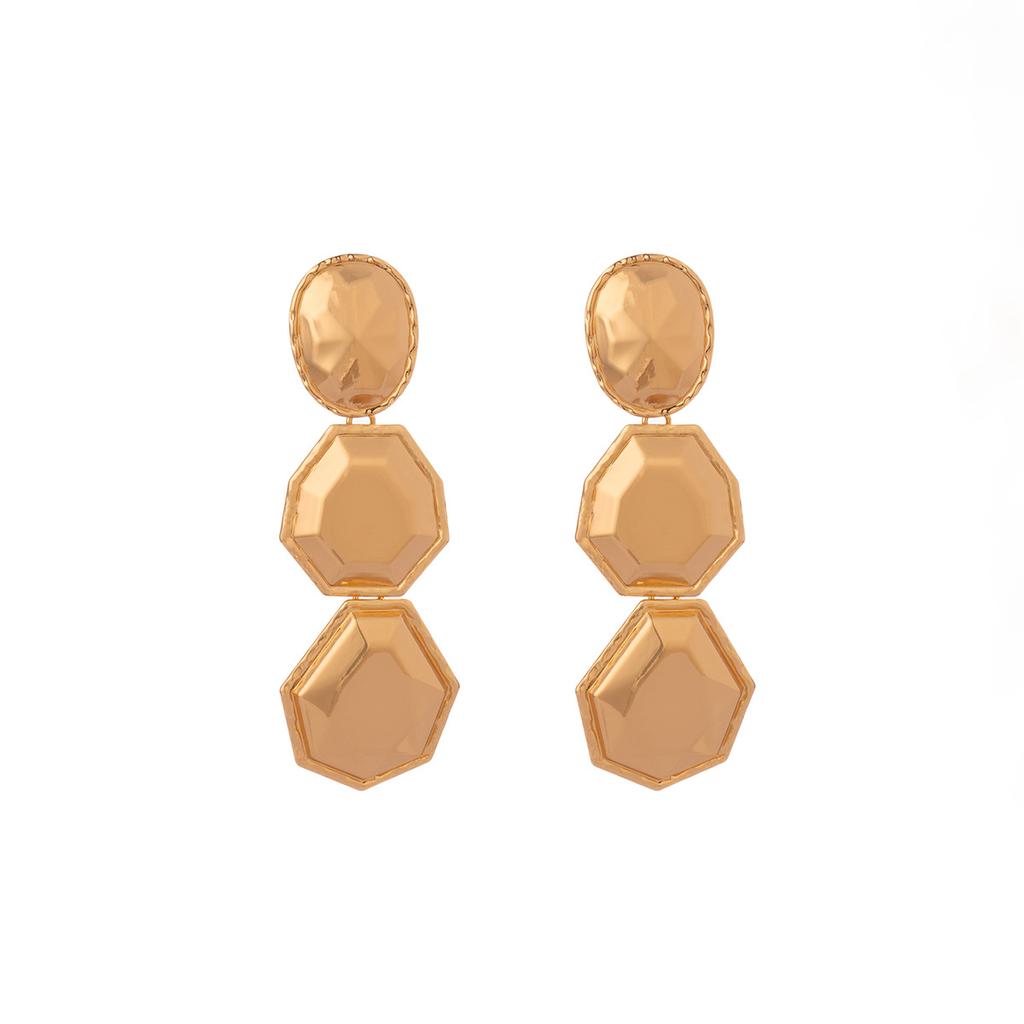 Exaggerated Metal Wind Stud Earrings Geometric Oval Three-Dimensional Prismatic Earrings Long Fringed Personalized Niche Earrings
