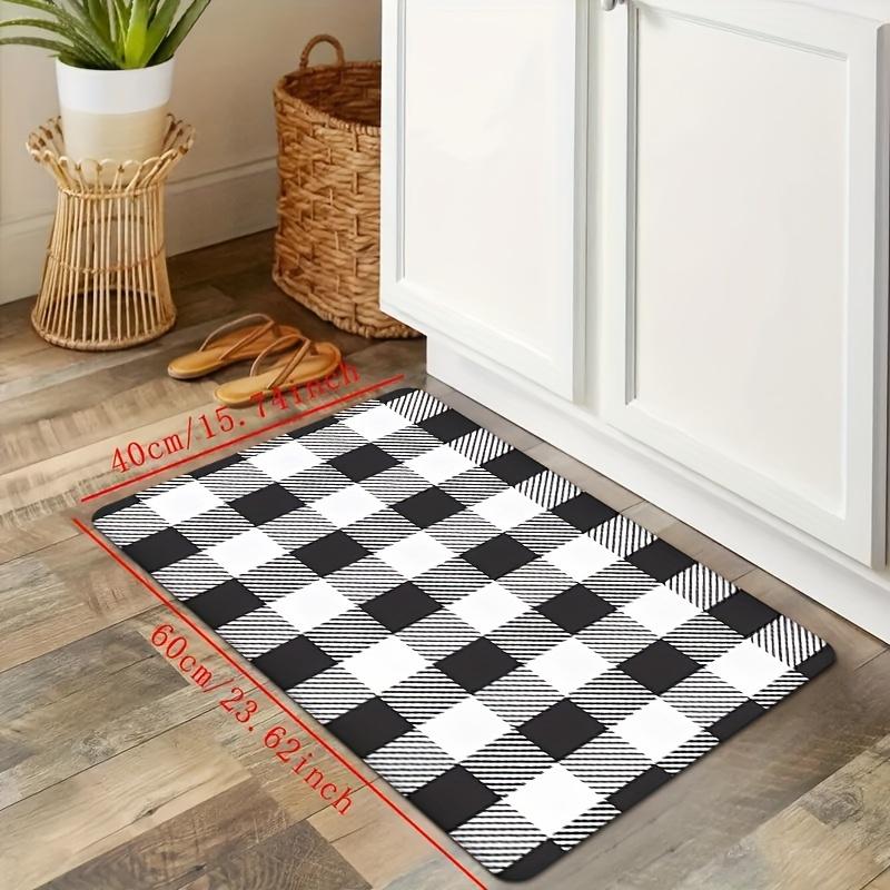 Black and White Plaid Kitchen Mat Soft Thickened Kitchen Floor Mat Waterproof Non-slip Oil-proof Floor Mat Runner Rug