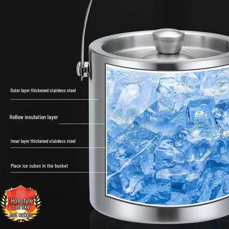 ChuanYue Gold Stainless Steel Double Layer Ice Bucket with Lid and Handle - 304 Internet Famous Beer Chiller